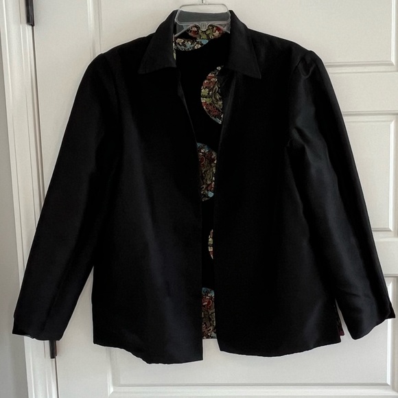 Vintage Asian Embroidered Satin Reversible Open Front Evening Jacket Women L/XL - Picture 10 of 15